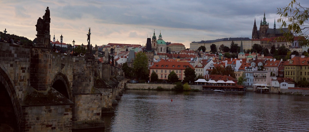 Le Pont Charles de Prague avec ses statues baroques et la Vltava