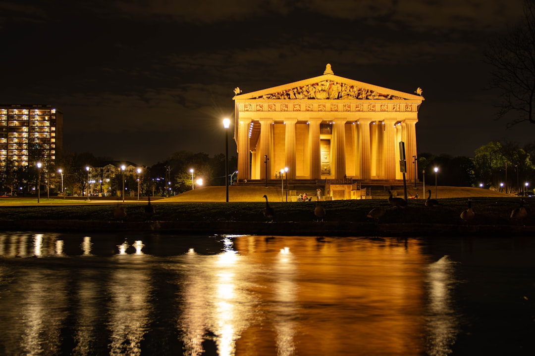 Nashville Centennial Park and the Parthenon replica at night