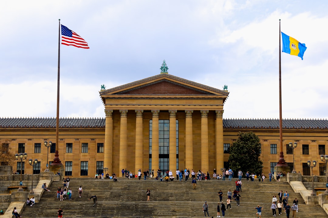 Visitors climbing the Rocky Steps at the Philadelphia Museum of Art