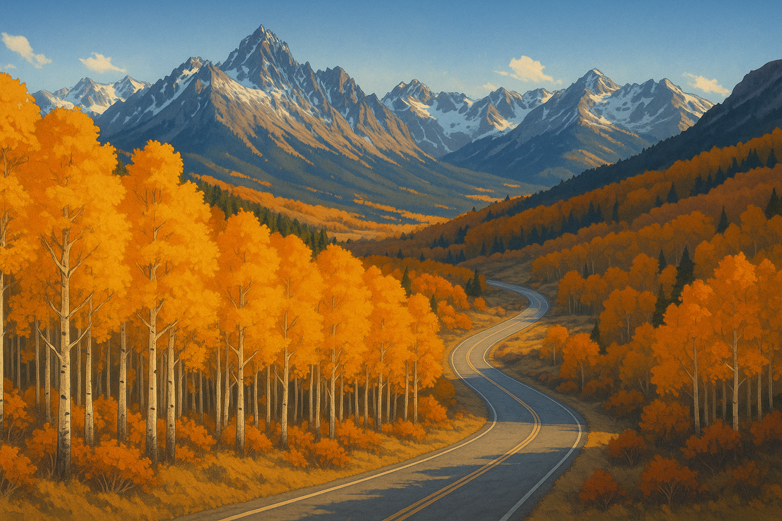 Golden aspen groves in the Colorado mountains in autumn