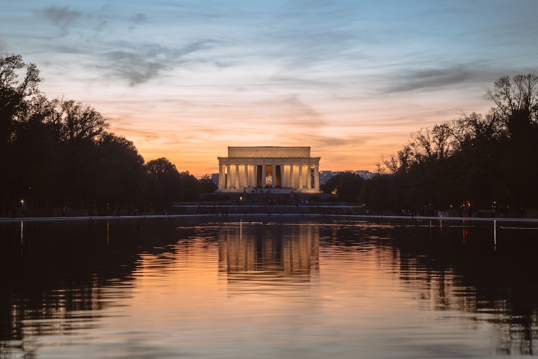 The Lincoln Memorial reflected in the Reflecting Pool at night, Washington DC