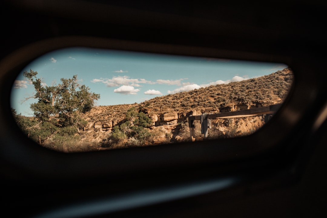 View of a mountain landscape from a train window