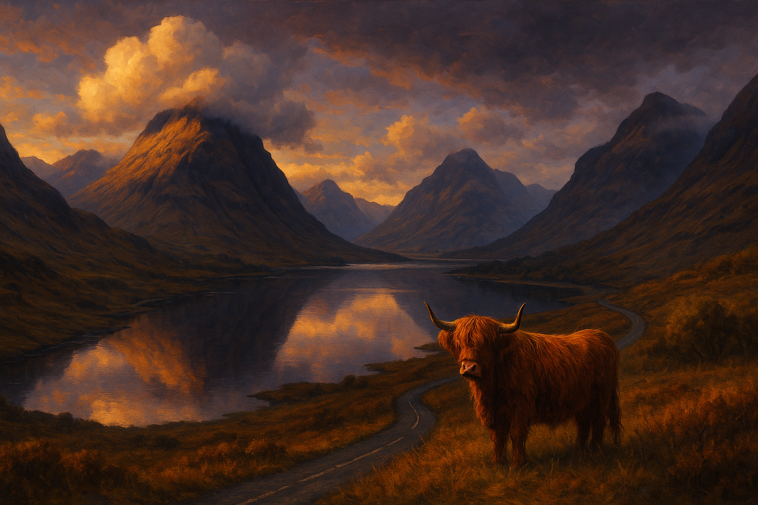 Road trip en Écosse — Highlands et loch au coucher du soleil