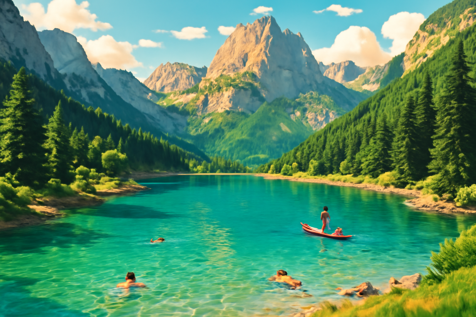 Lac de baignade turquoise dans les Alpes françaises